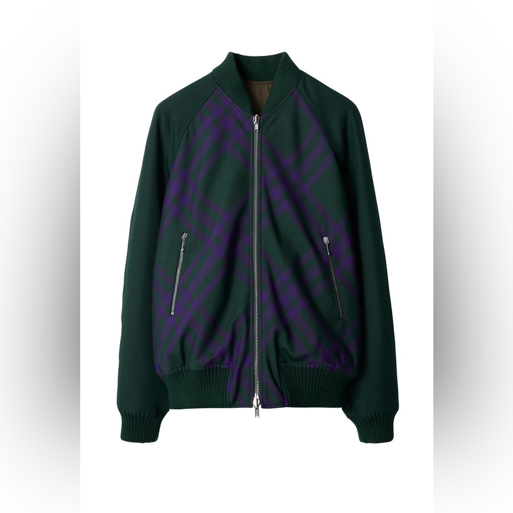 Burberry Dark Green and Purple Bomber Jacket (Authentic)